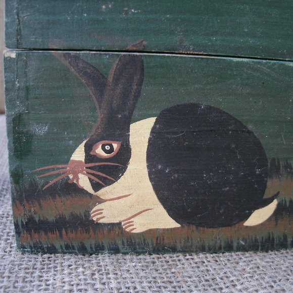 Vintage Warren Kimble Folk Art Wood Rabbit Decorative Box - Picture 16 of 16